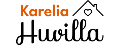 Karelia Huvilla -logoteksti oranssilla ja mustalla tyyliteltyn&auml;.